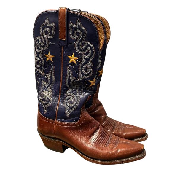 Lucchese Shoes - 1883 by Lucchese Navy Gold Star Print Leather Western Cowboy Boots Womens 7.5
